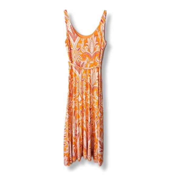 Loft Orange Paisley Midi Tank Dress S Tropical Summer Coastal Wedding Guest - Picture 7 of 9